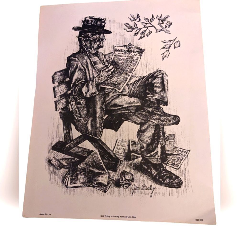 Jim Daly Racing Form Hobo vintage lithograph art print 9x11